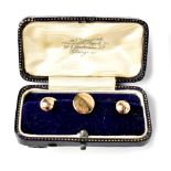 A cased set of three vintage hallmarked 15ct gold collar studs, approx 3.8g.