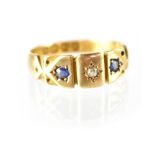 A 19th century hallmarked 18ct gold diamond and sapphire ring, size N, approx 3.1g.