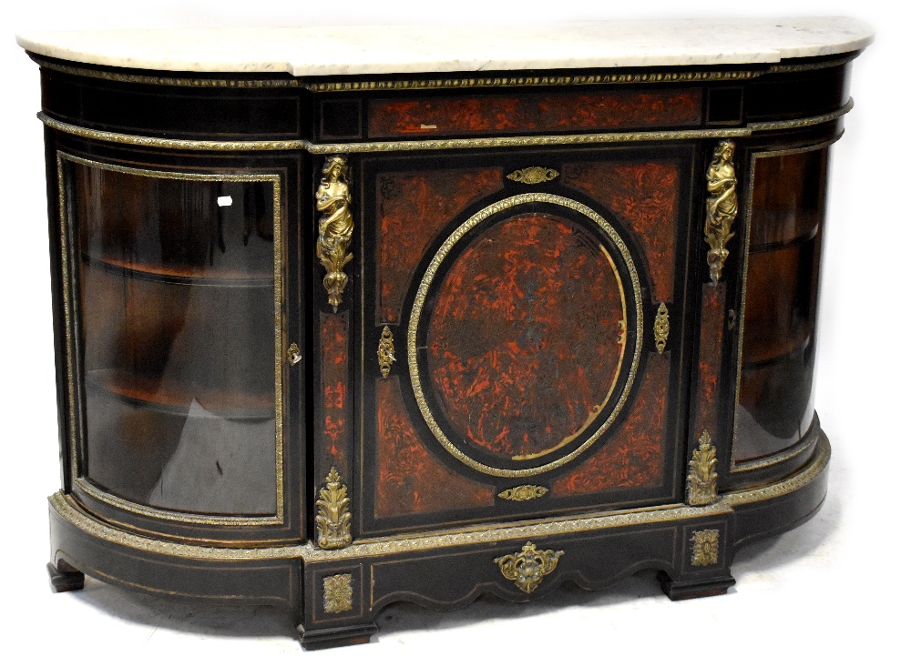 A 19th century marble-top boulle work break-front credenza,