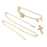 Hallmarked 9ct gold jewellery to include a small cross, oval link belcher necklace,