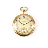 Berkeley; a gold plated keyless wind open face pocket watch, 46mm.