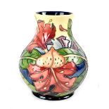 A Moorcroft cream and blue ground 'Simeon' pattern vase of bulbous form,