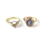 A 9ct gold fashion ring with collar set oval dark opal, size N, approx 2.