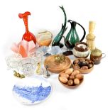 A mixed lot of mainly ceramic and glassware to include handkerchief vase, studio glass vase,