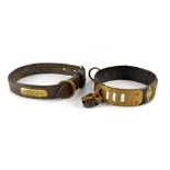 An early 19th Century brass and leather dog collar with applied brass hearts and diamonds,