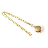 A 9ct gold sovereign holder suspended on a 9ct rolo link necklace, chain length approx 53cm,