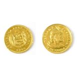 A Peru one-fifth 1/5 Libra gold coin, 22ct, approx 1.6g.