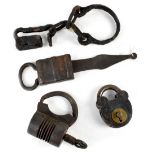 A collection of 18th century and earlier iron locks and padlocks to include a part Medieval-style