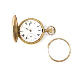 A gold plated keyless wind full hunter pocket watch, 51mm.