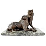 E ROSE; a bronze animalier group of a pair of leopards in alert pose,