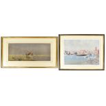 UNATTRIBUTED; watercolour of a coastal scene with figures and fishing boats,