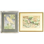 N W CUSA; watercolour, a pair of chaffinch amongst fallen autumn leaves, 20 x 30cm, and N W Cusa,