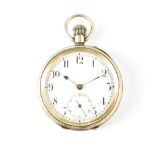 A George V hallmarked silver keyless wind open face pocket watch, import mark for London 1914,