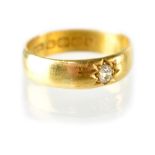 An antique hallmarked 22ct gold with gypsy set tiny diamond, size M, approx 5g.