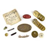 Various railway related collectables to include G C Ry 108 guide bridge marker, BR button,