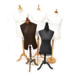 Five modern dressmakers' dummies on stands, the tallest setting 170cm.