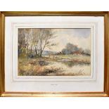 D SMITH (ac 1890); watercolour, country scene with pond and trees in the foreground,