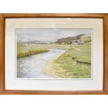 W GEOFF ROLLINSON (born 1946); watercolour 'The River Hodder and Burholme Farm from Burholme Bridge,