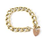 A hallmarked 9ct gold large hollow chain link bracelet with 9ct hallmarked gold heart clasp and