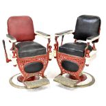 A pair of early 20th century barber chairs by Theo. A. Kochs Co.