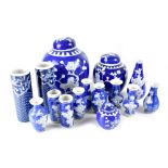 A group of contemporary blue and white ceramics,