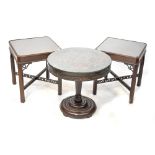 A modern Chinese occasional table, the deeply carved circular top under glass,