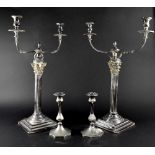 A pair of large plated two branch-candelabra in the Classical style,