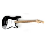 An autographed black and white Eleca electric Stratocaster guitar copy,