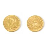 A USA 1880 Liberty head gold $5 five-dollar coin, approx 8.36g.