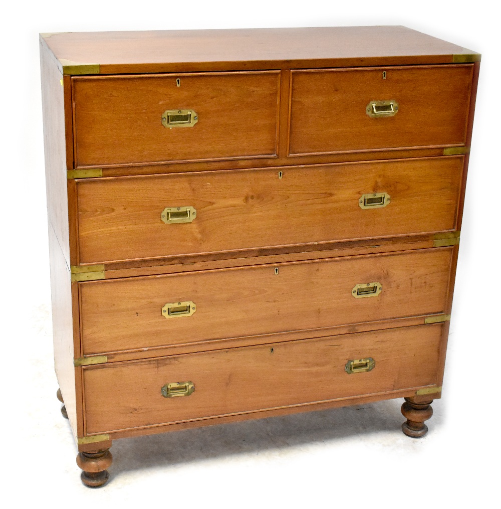 A 19th century and later campaign-style chest of drawers,