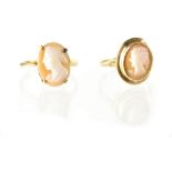 Two 19th century 9ct gold small cameo rings, sizes M and Q, approx combined 5.2g (2).