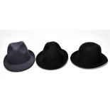 CHRISTYS' LONDON; two black 100% wool 'Kent Fur Felt Trilby' lady's hats, size 56, and a slightly