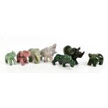 Seven 20th century Russian carved animals made from various minerals, length of largest 8.5cm (7).