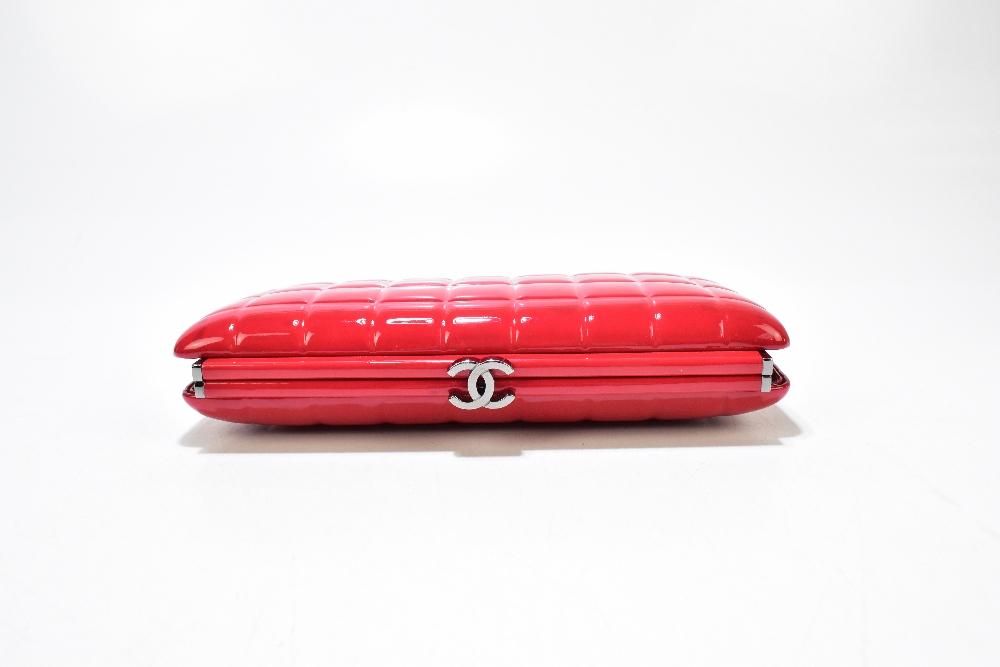CHANEL; a square quilted kiss lock framed clutch bag in red patent leather with vermilion - Image 2 of 7