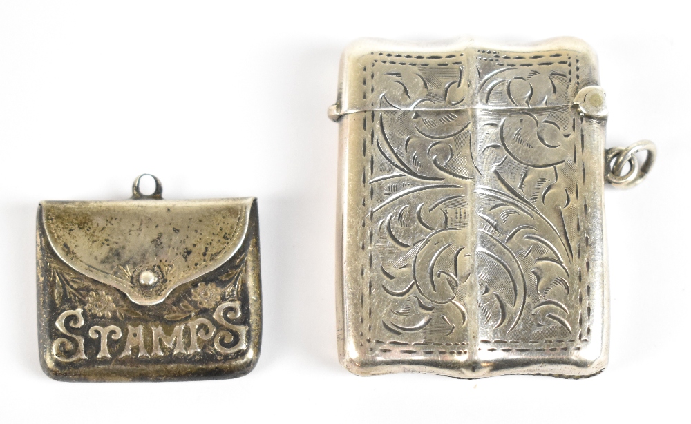 CRISFORD & NORRIS; an Edward VII hallmarked silver single stamp box inscribed 'Stamps' with