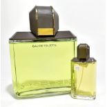 SYBARIS EAU DE TOILETTE FOR MEN; a large vintage display dummy perfume factice, and a smaller