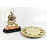 A good brass skeleton clock, the silvered dial set with Roman numerals, with fusee movement striking