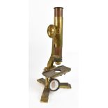 J B DANCER OPTICIAN MANCHESTER; a 19th century brass monocular microscope, signed to base, height