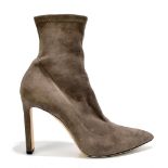 JIMMY CHOO; a pair of mink suede sock ankle boots, 'Lovella 85' with stretch suede, a covered