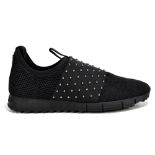 JIMMY CHOO; a pair of men's 'Oakland' slip-on fabric sneakers, with a ridged rubber sole and