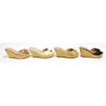 VALENTINO; four pairs of patent leather wedged mules, each with an 8cm heel and original dust bags,