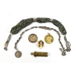 A small mixed group including a cut steel beaded purse, a hallmarked silver medal inscribed 'St.