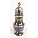 ATKIN BROS; A George V hallmarked silver sugar caster of baluster form on stepped plinth base,