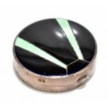 WILLIAM NEALE; a George V hallmarked silver and enamel compact of circular form, with black enamel