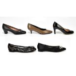 MASCARO; a pair of black patent leather court shoes with a 7cm heel, size 39 1/2, a pair of black