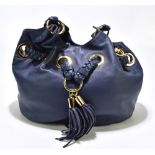 MICHAEL KORS; a blue soft leather 'Camden' tassel hand/shoulder bag, with magnetic snap closure