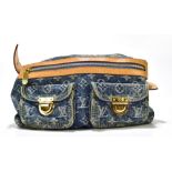 LOUIS VUITTON; a circa 2005 blue denim 'Baggy PM' stonewashed monogrammed denim bag with 'LV'