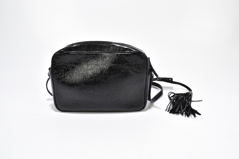 YVES SAINT LAURENT; a black leather shoulder bag with silver tone 'YSL' logo to front, a zip top, - Image 4 of 7