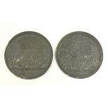 Two late 18th/19th century French Republican pewter medallions, 'Arrivé du Roi a Paris le 6