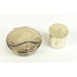 B & W LTD; two George V hallmark silver pyx boxes, the larger hinged lid engraved with a cross and